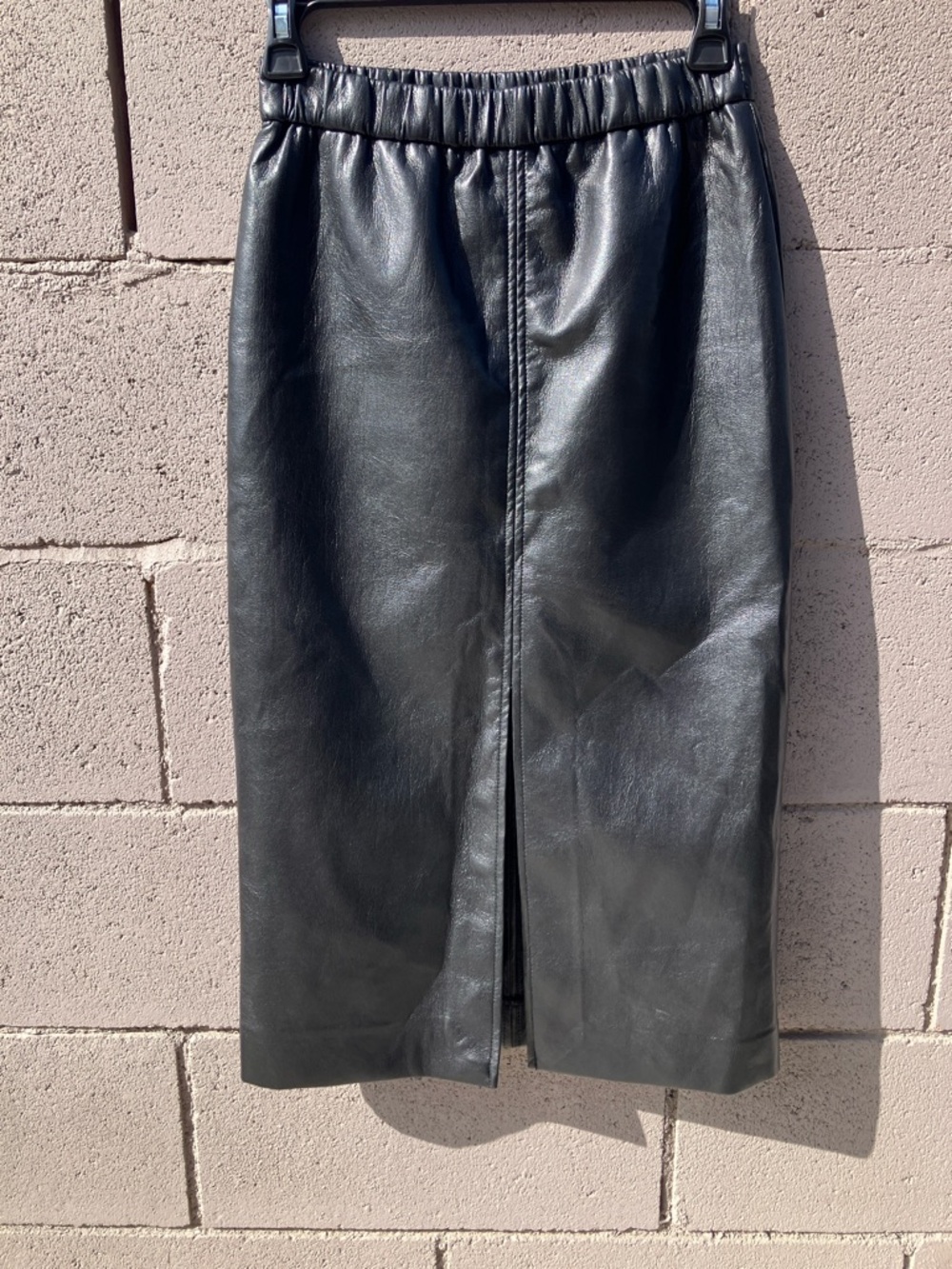Tahari Black Faux Leather Pencil Skirt with Front Vent